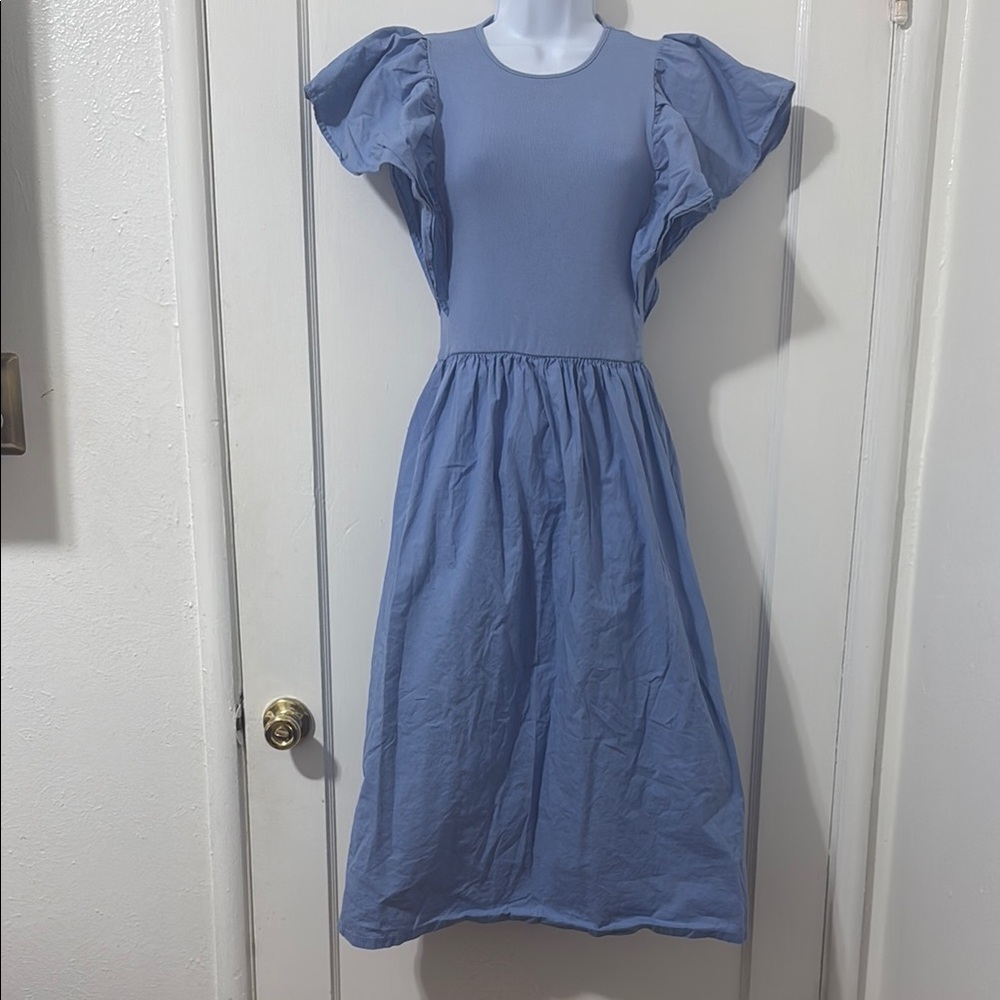 Zara Light Blue Ruffle Sleeve Dress